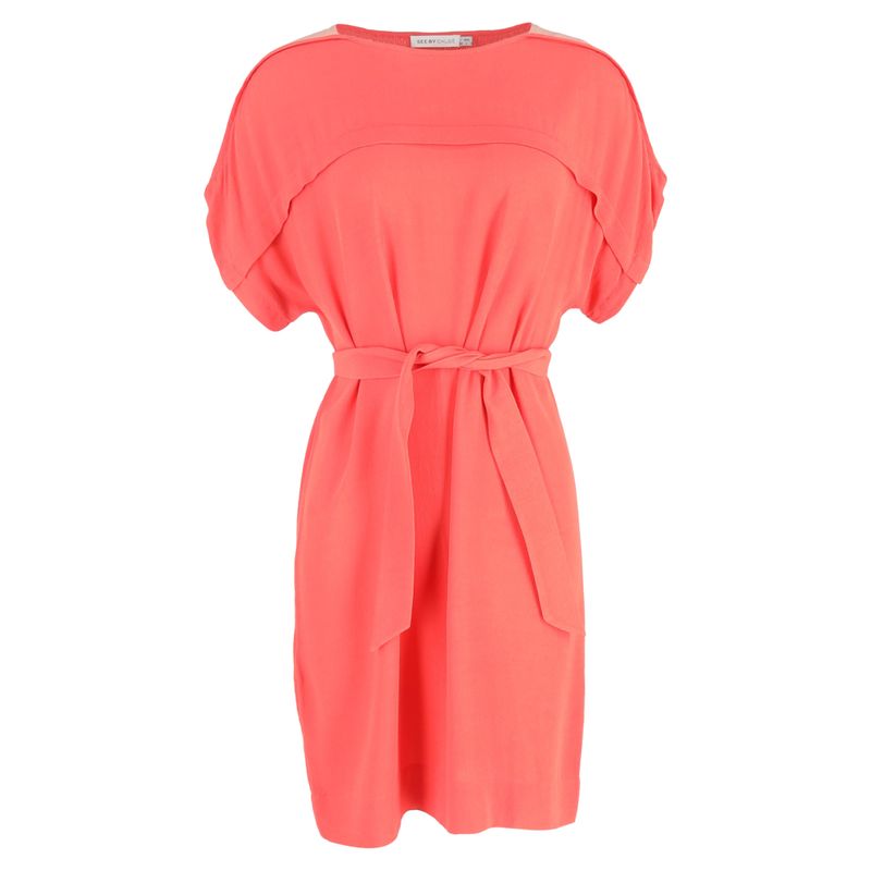 See By Chlo Belted Knee-Length Dress In Coral Viscose